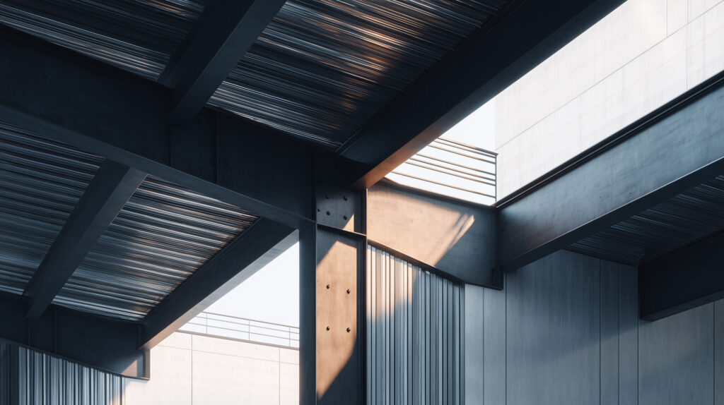 Detalle de estructura metálica y paneles en una bodega industrial en México