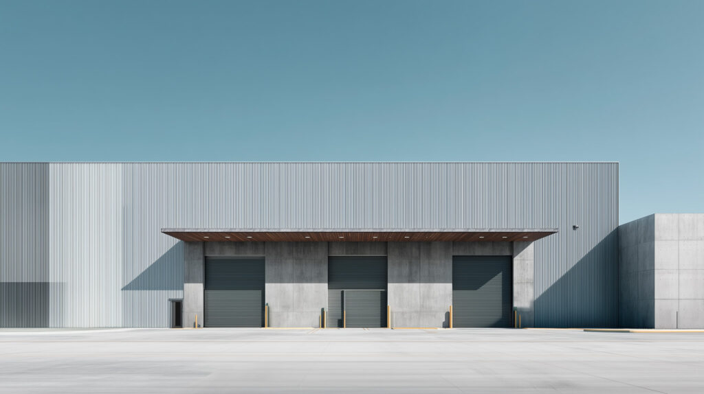 Exterior de bodega comercial en México con accesos para carga y descarga