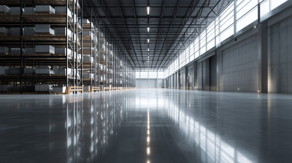 Interior of commercial warehouse in Mexico with shelving and storage space