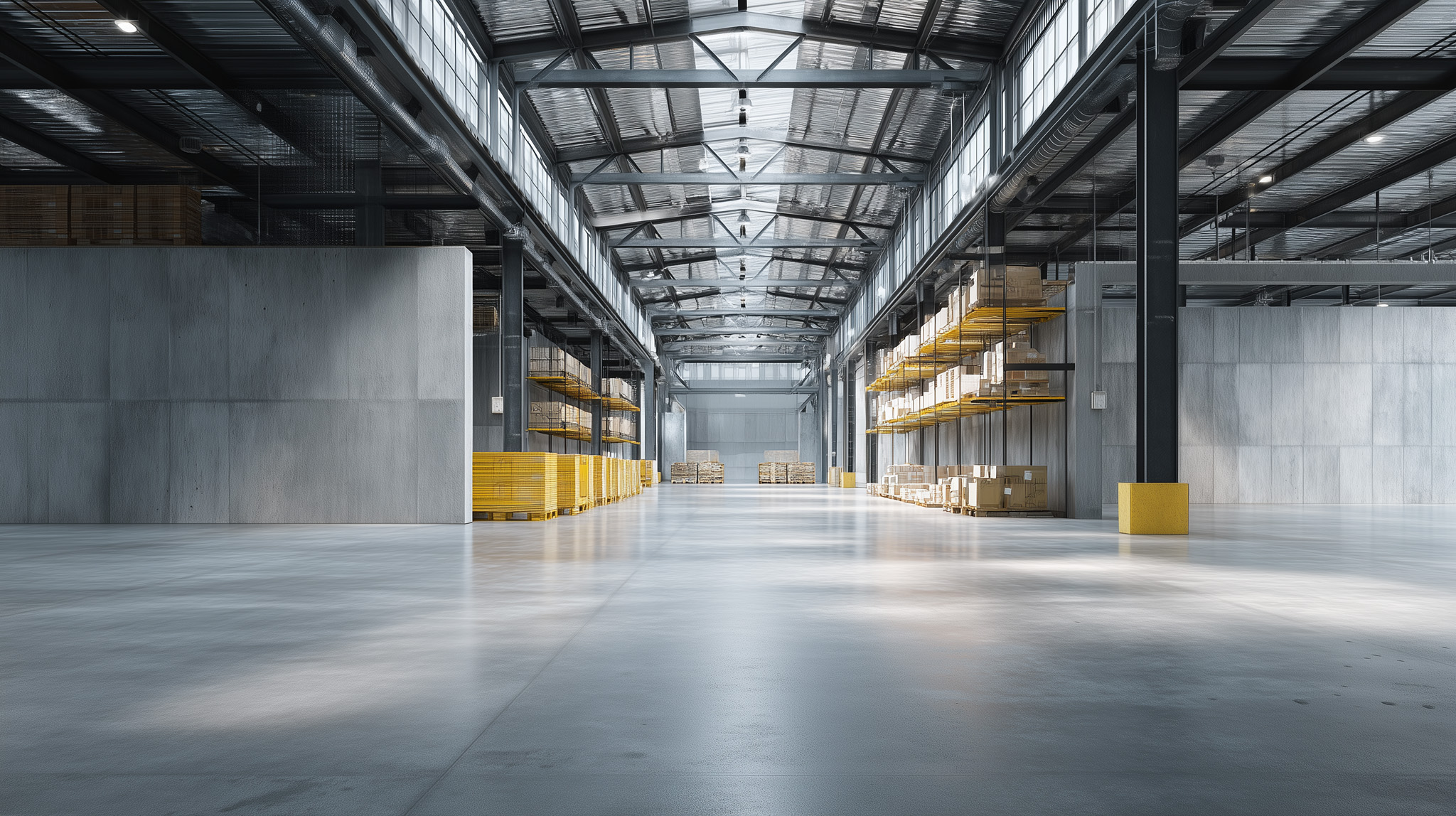 Interior de bodega industrial utilizada para almacenamiento y logística