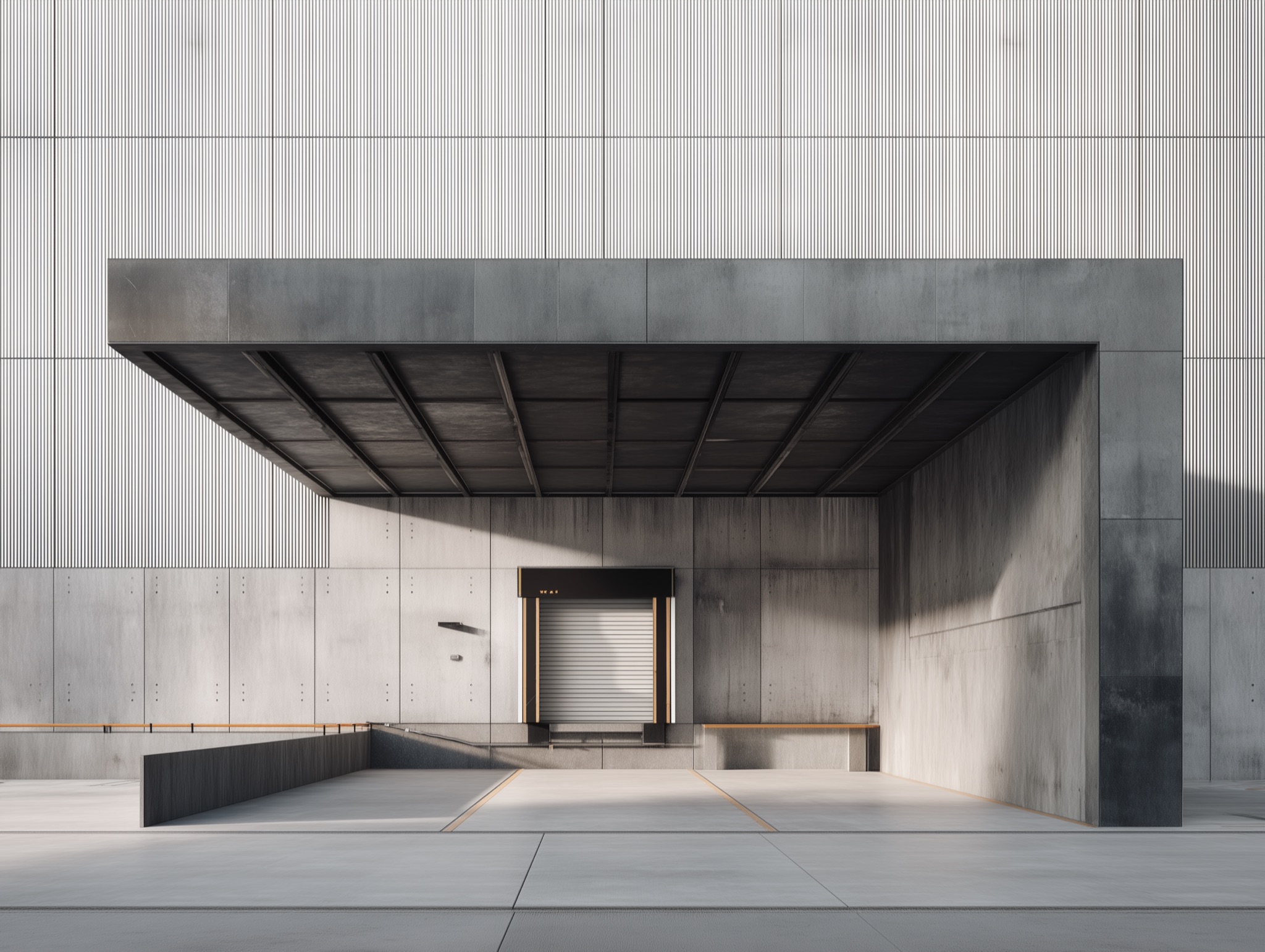 Detalle arquitectónico del acceso de una nave industrial en México