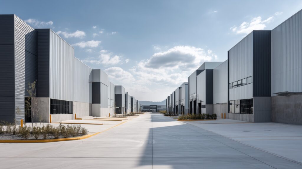 Parque industrial moderno en México con varias naves